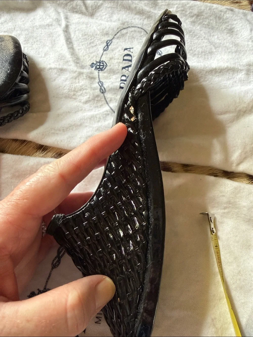 Prada Vernice Glamour Nero Wedge Sandal